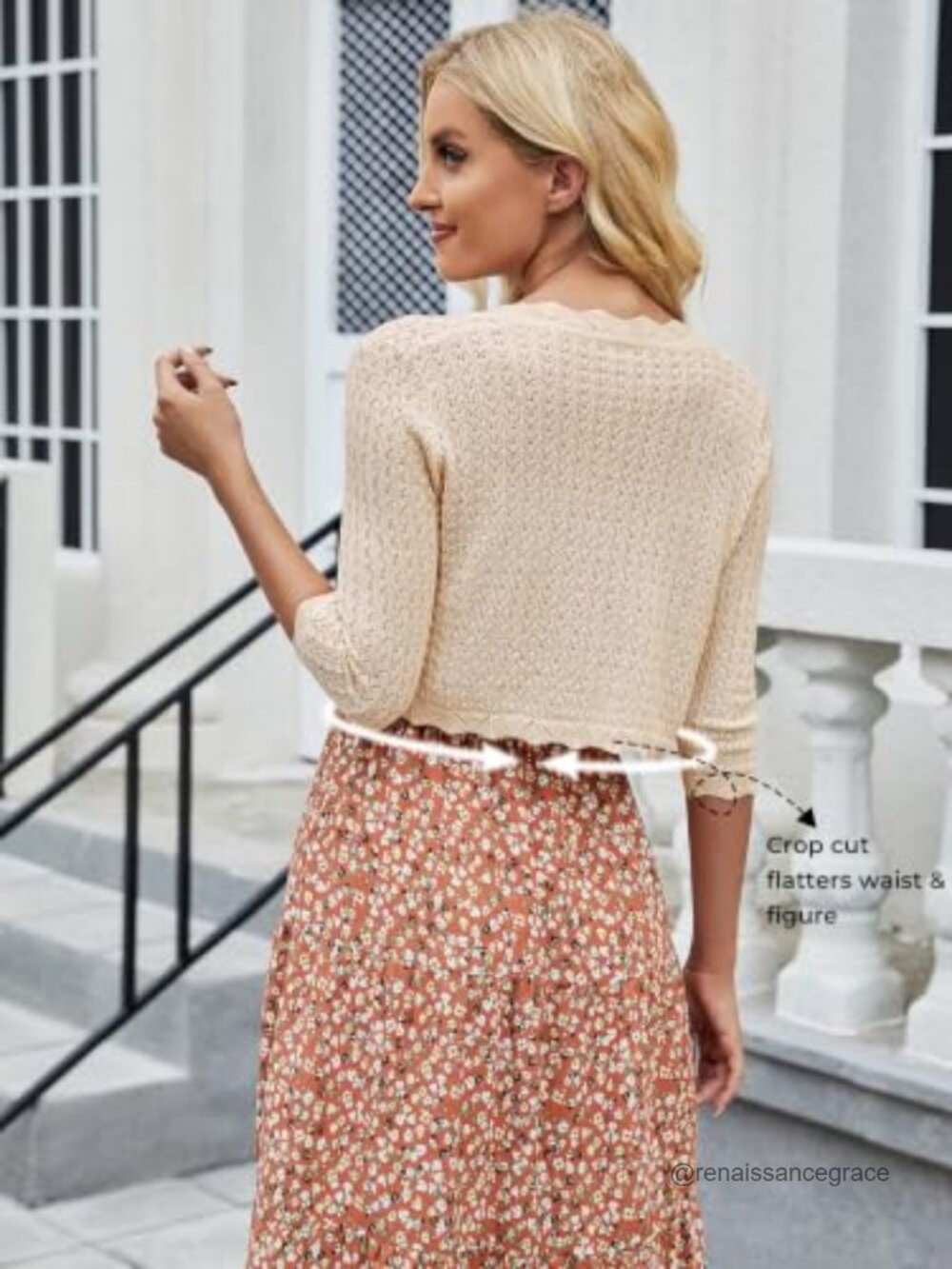Women's Cropped Bolero Cardigan 3/4 Sleeve Shrug for Dresses Ribbed Knit - Picture 5 of 6